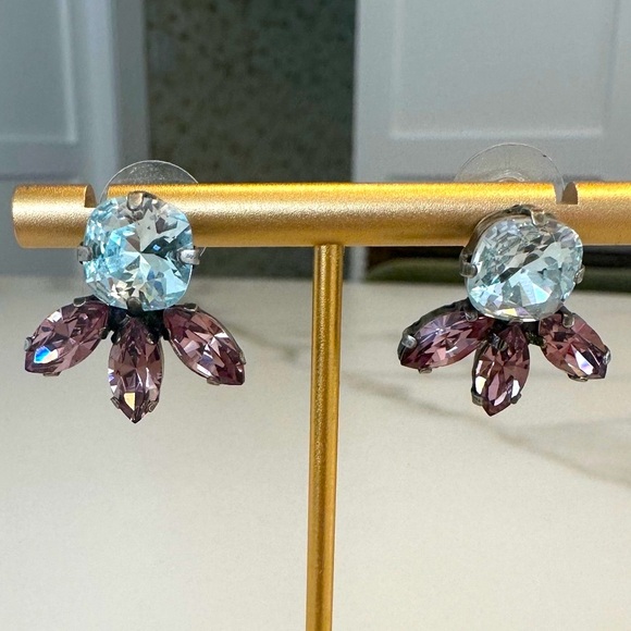 TOVA Light Sapphire and Amethyst Swarovski Crystal Earrings in Antique Silver - Picture 2 of 13